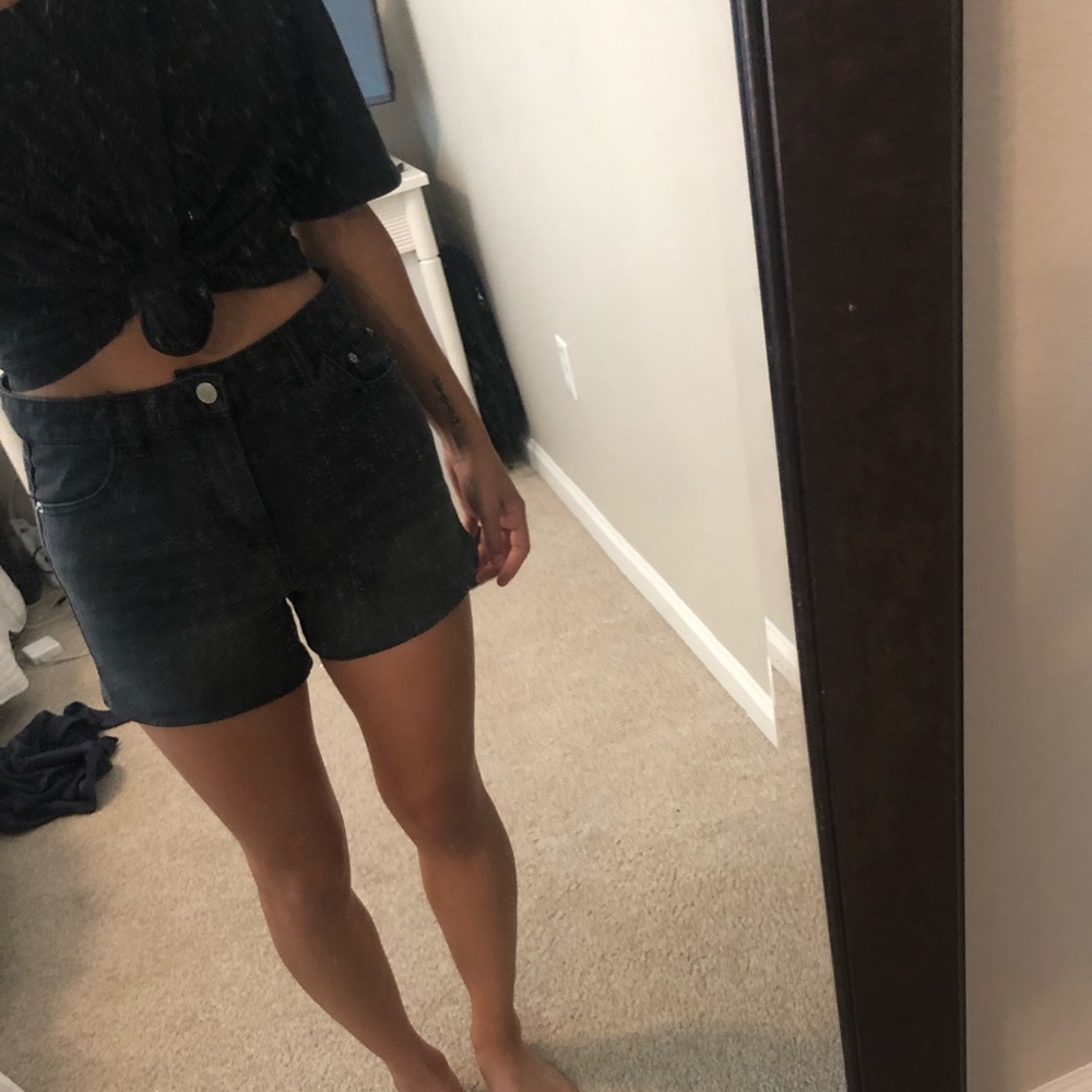 High waisted black denim shorts